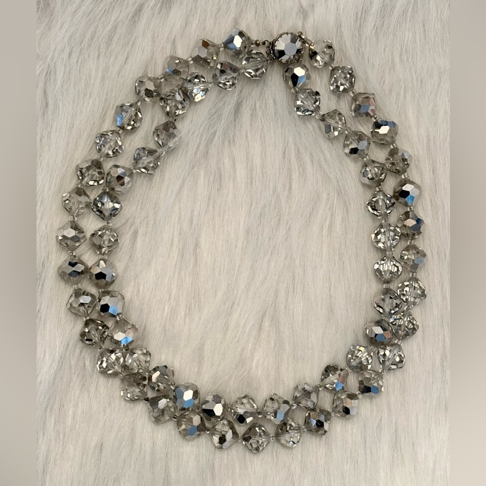 Vintage Aurora Borealis Crystal Beaded Double-string Necklace
